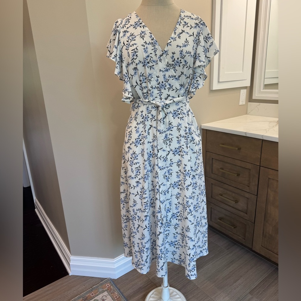 1. State Blue and White Midi Dress